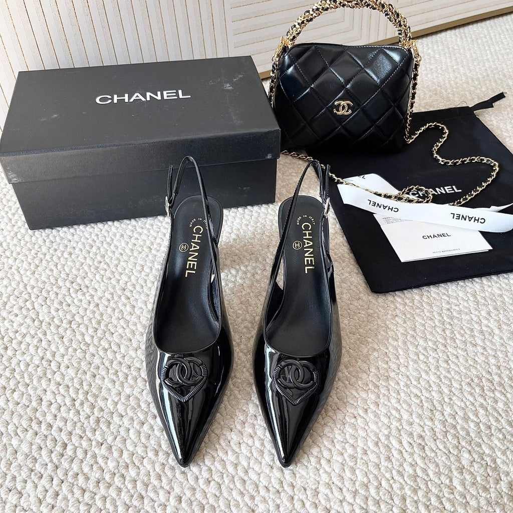 Chanel 2026 Slingback With Heart-shaped Buckle Black Patent Leather 787142