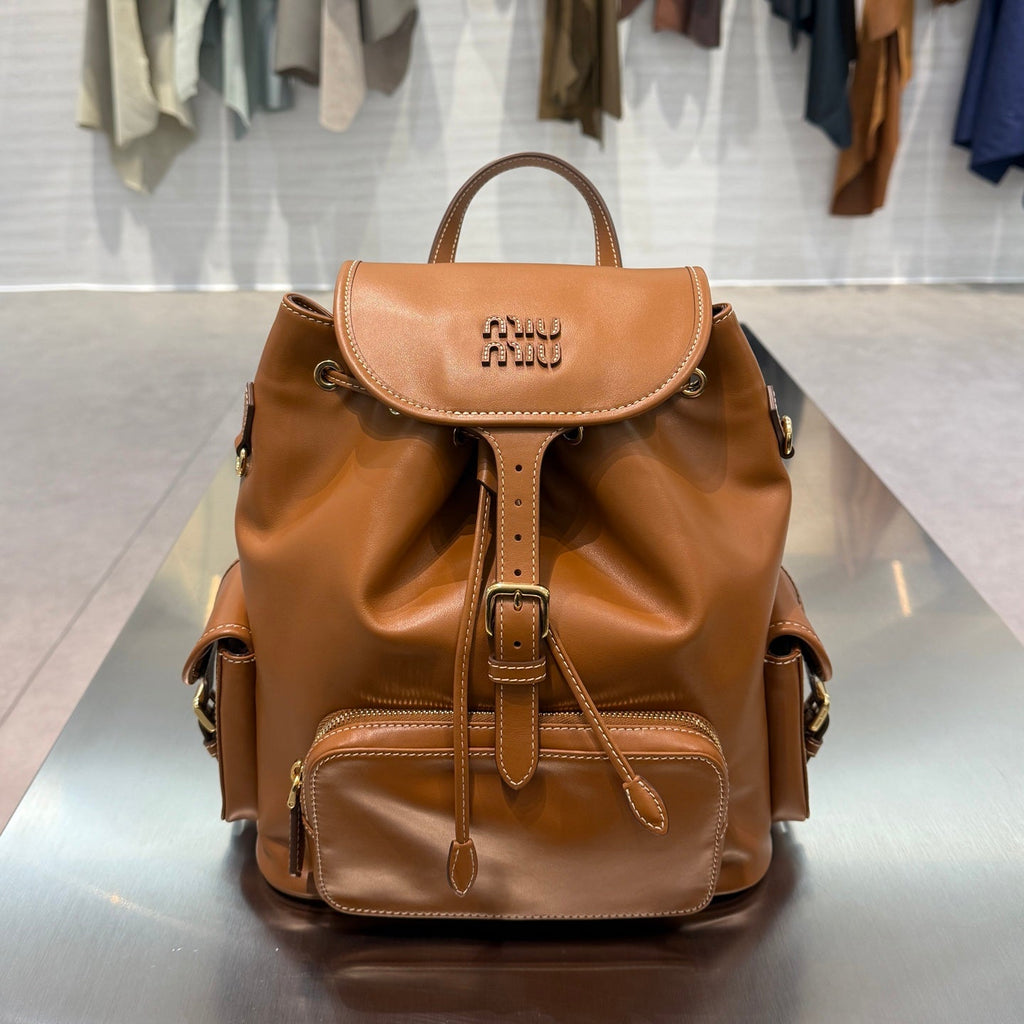 MiuMiu 2026 Buckle Gold Backpack Leather