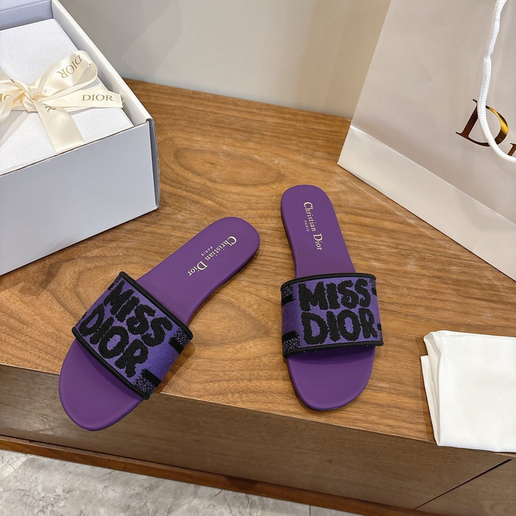 CD 26 Flat Sandals Miss Dior Canvas Cowhide 685462