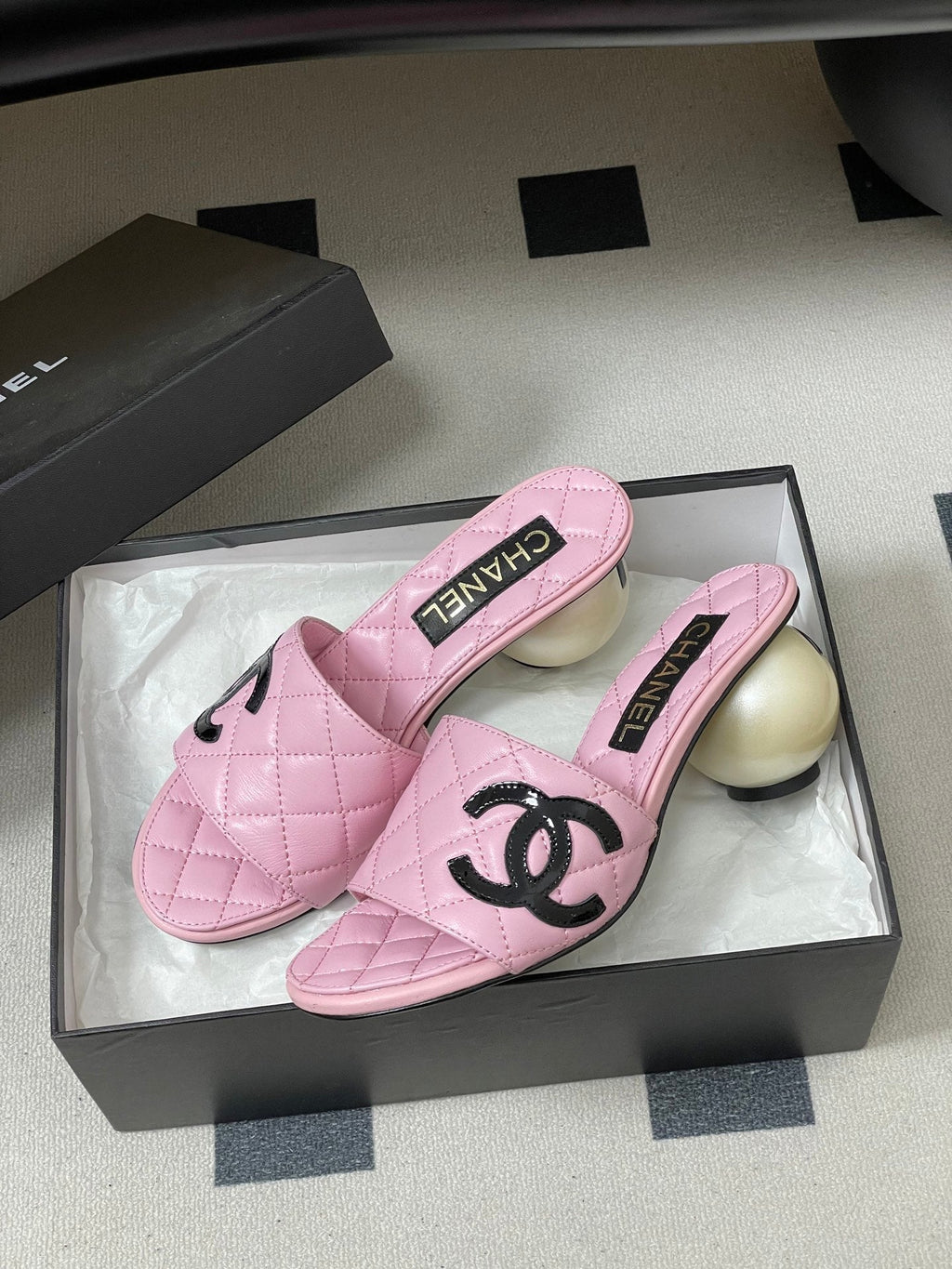 CC 2026 Pearl Heel Sandals 70 Lambskin Double C Logo