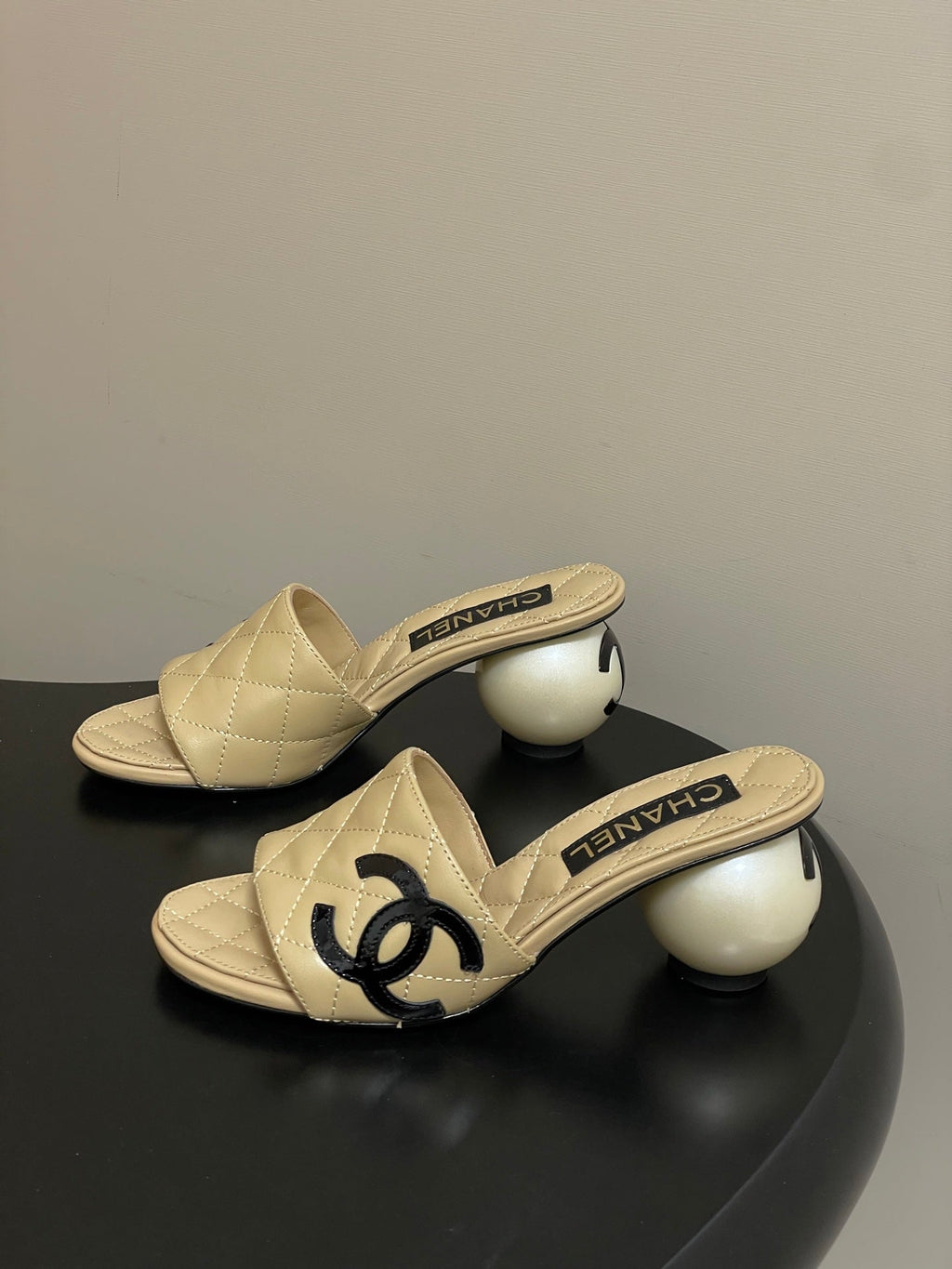 CC 2026 Pearl Heel Sandals 70 Lambskin Double C Logo