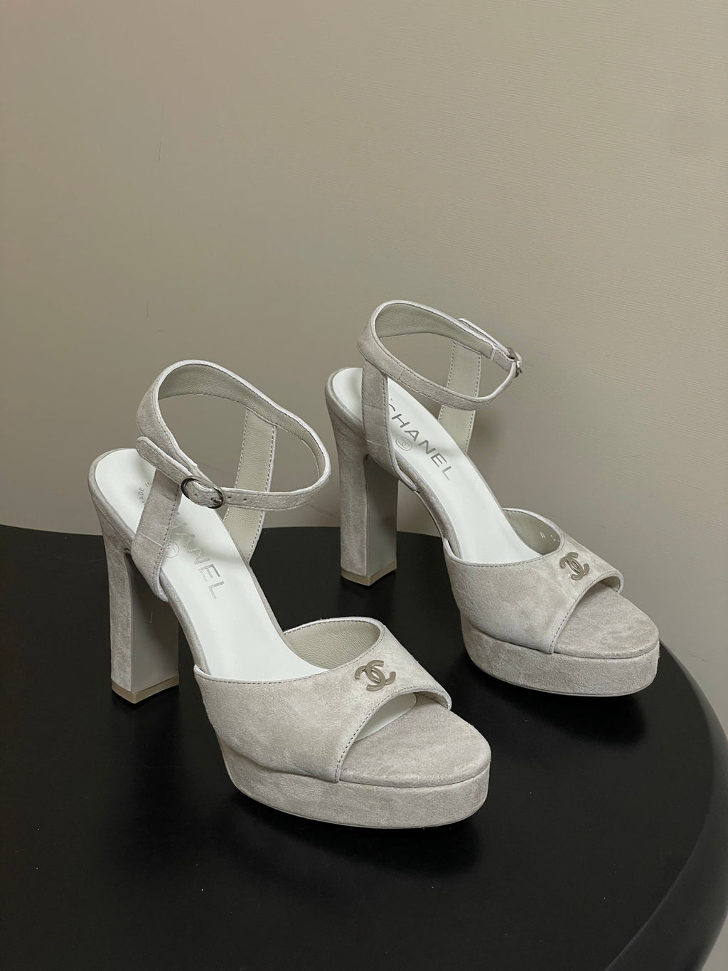 Chanel 2026 High heeled Chunky Platform Peep-toe Sandals Suede Leather