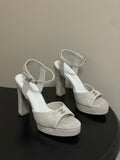 Chanel 2026 High heeled Chunky Platform Peep-toe Sandals Suede Leather