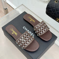 CC 2026 Flat Sandals Woven Sheepskin Rhinestones