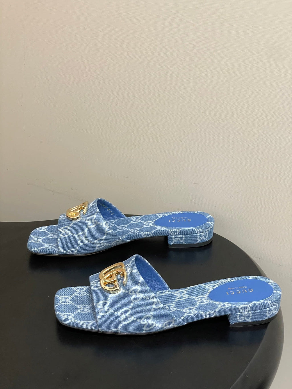 GG 26ss Open Toe Slippers Blue Denim Monogram