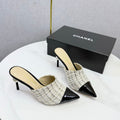 Chanel 2026 Pointy Heeled Mules 85mm Tweed Pearl  801951