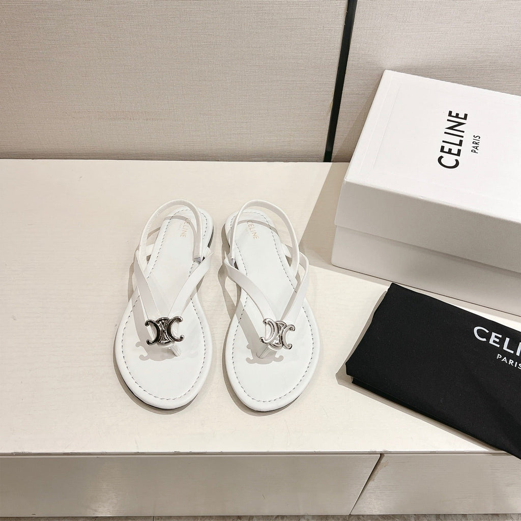 Celine 26 Biki Sandals Calfskin Iconic Triomphe Logo Leather 770912