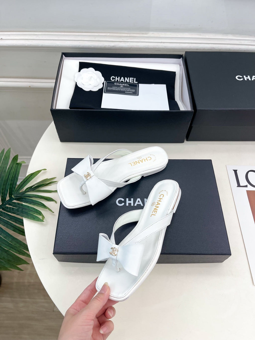Chanel 2026 Double C Bow Flip-Flops Leather Sheepskin 831454