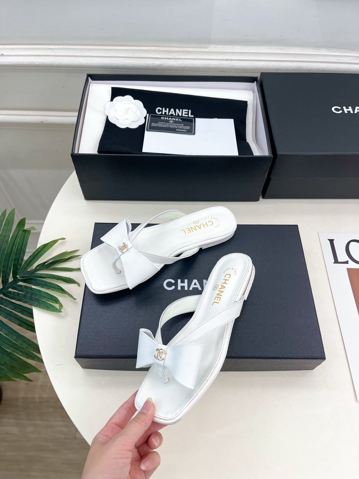 Chanel 2026 Double C Bow Flip-Flops Leather Sheepskin 831454