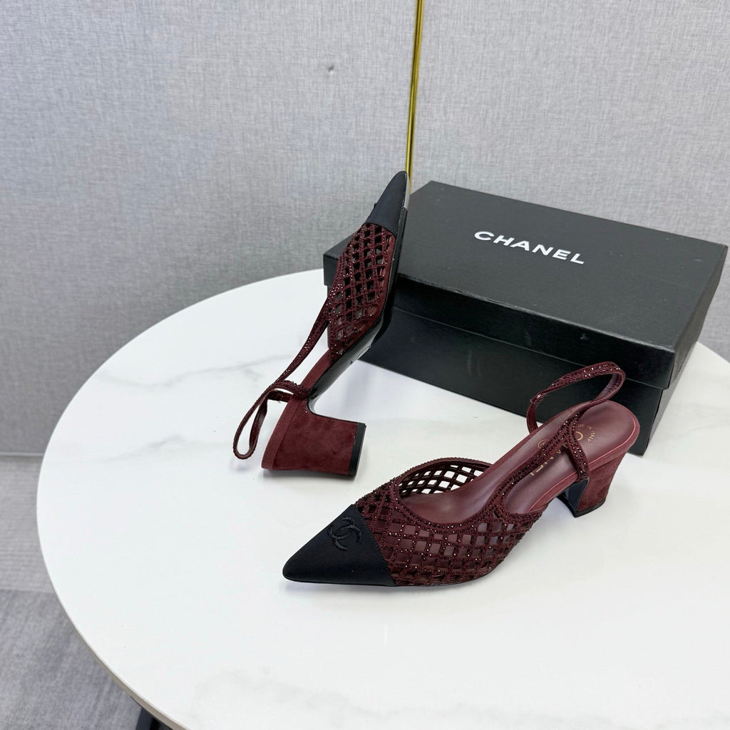 Chanel 2026 Embellished Mesh Slingback 50mm Sheepskin Satin 904533