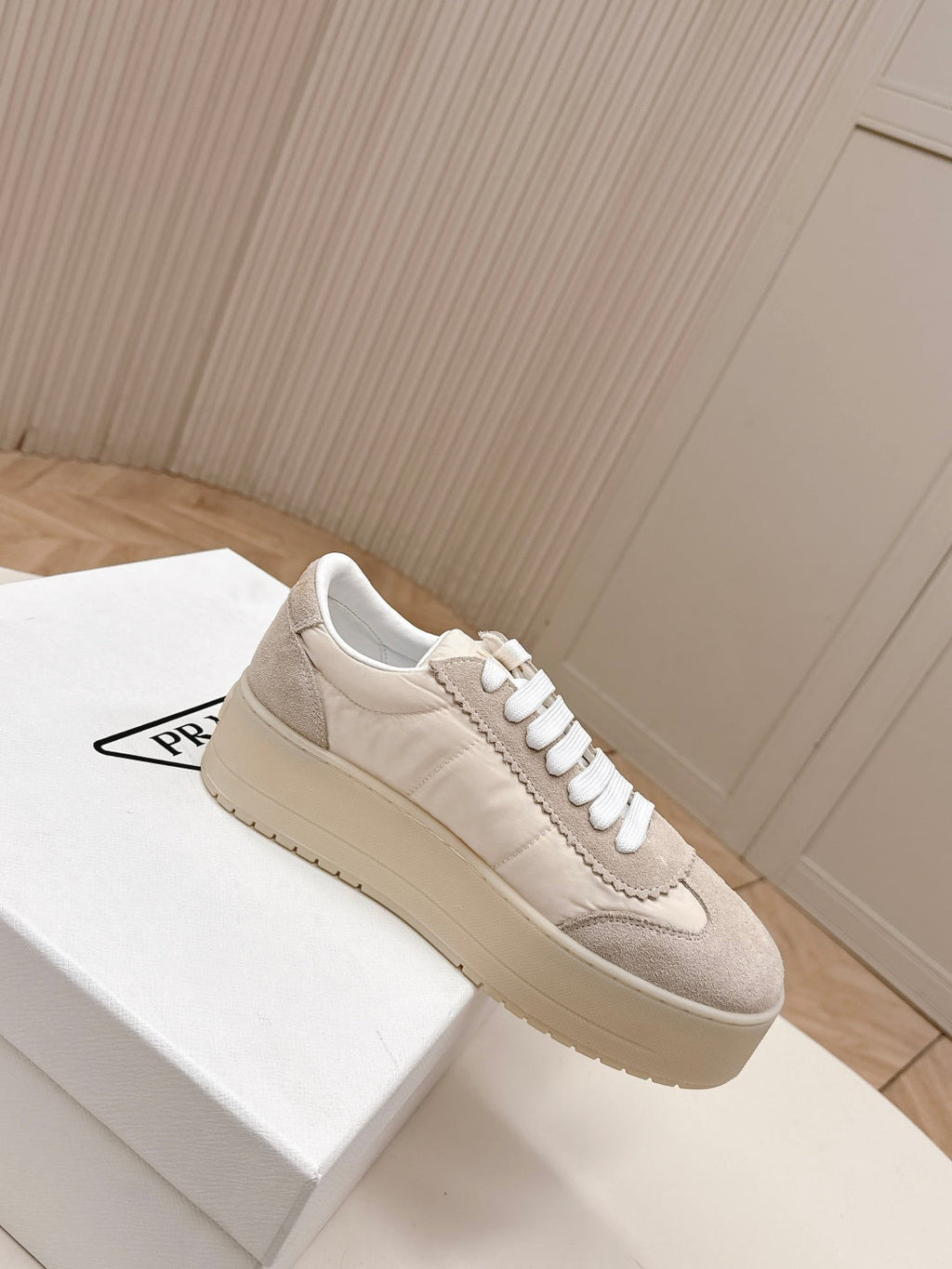 PRA 2026S Platform Sneakers 50 Light Beige Suede Cowhide 663492
