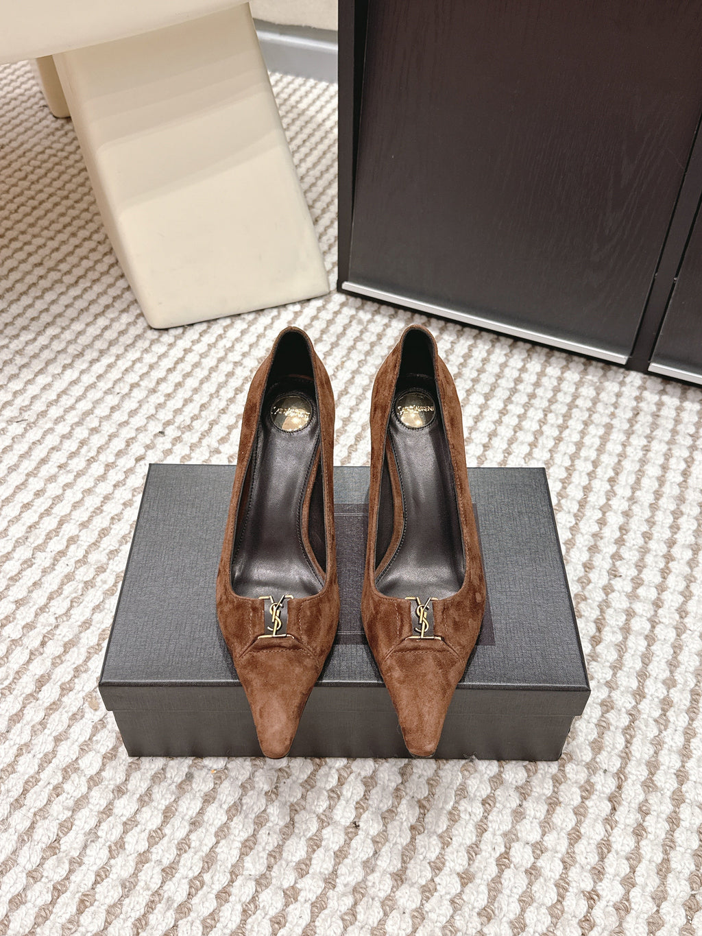YSL 26ss High Heel Pumps 75 Brown Suede 654700
