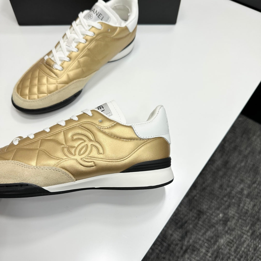 CC 26s Casual Sneakers Gold Metallic White Suede Cowhide 626459