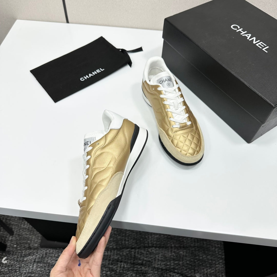 CC 26s Casual Sneakers Gold Metallic White Suede Cowhide 626459
