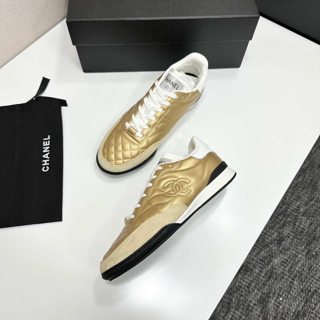 CC 26s Casual Sneakers Gold Metallic White Suede Cowhide 626459