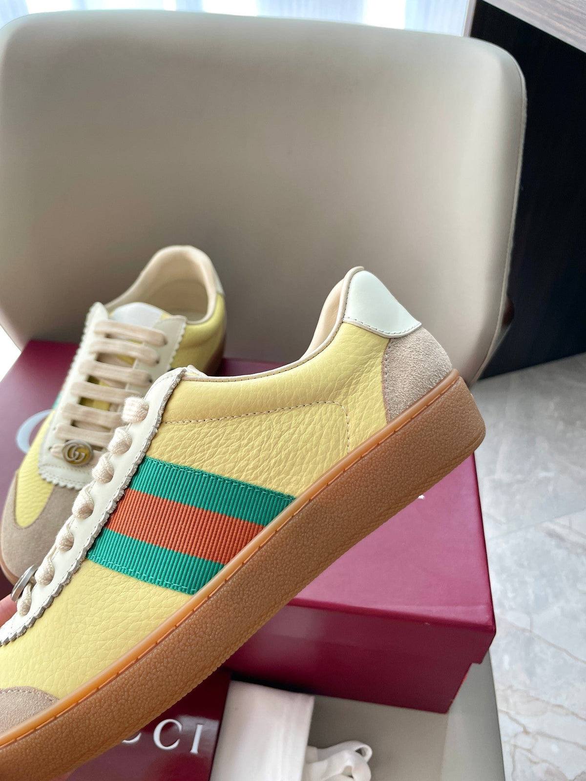 GG 26 Sneaker Light Yellow Beige Suede Cowhide 632806