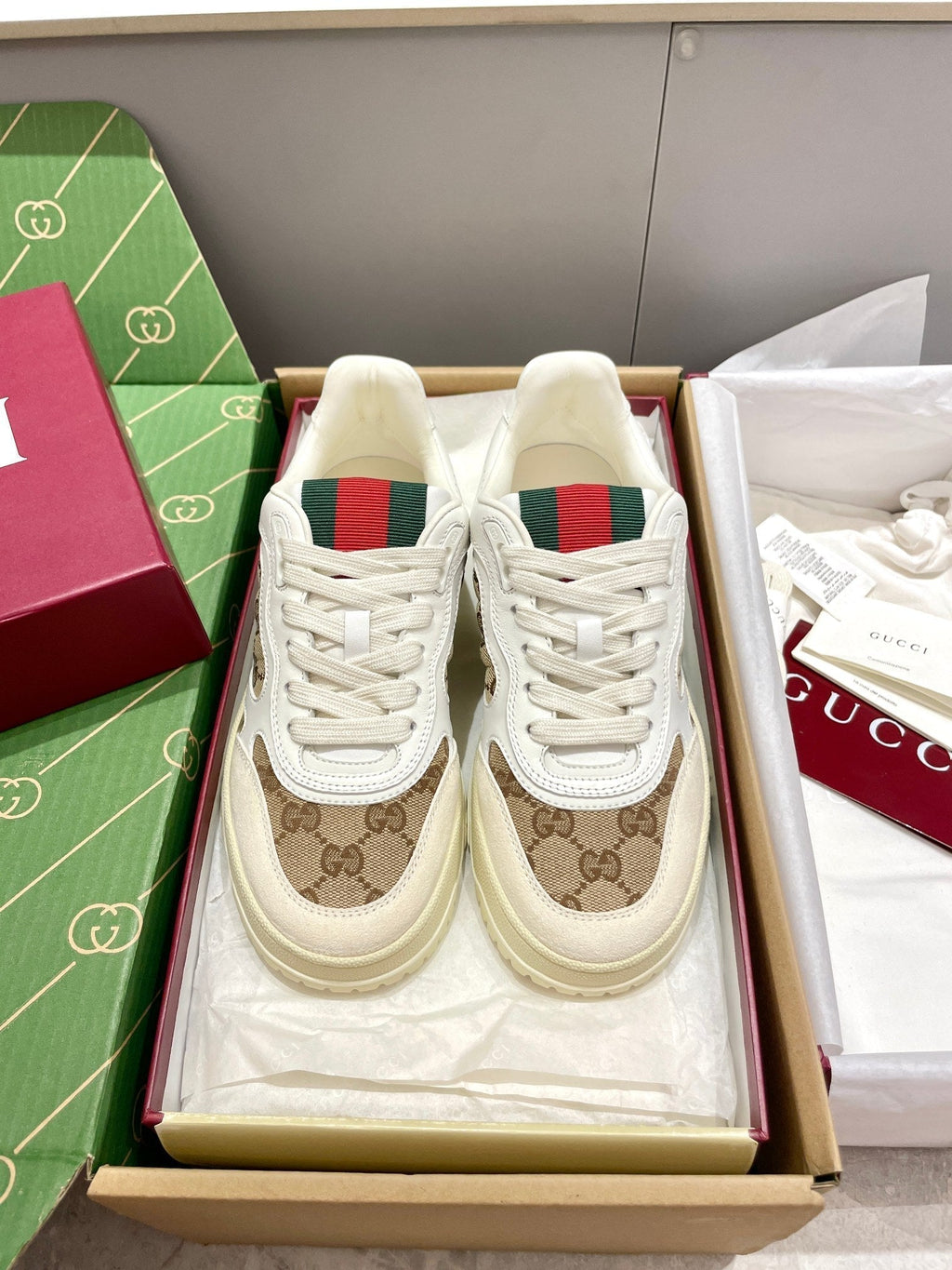 GG 26 Sneaker White Beige Canvas Suede 632875