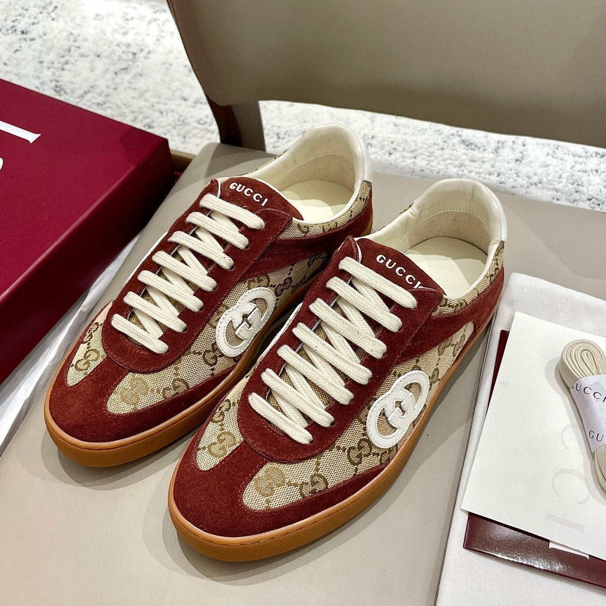 GG 26 Sneaker Dark Red Canvas Suede 632817