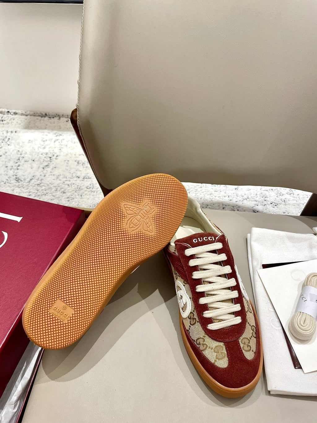 GG 26 Sneaker Dark Red Canvas Suede 632817