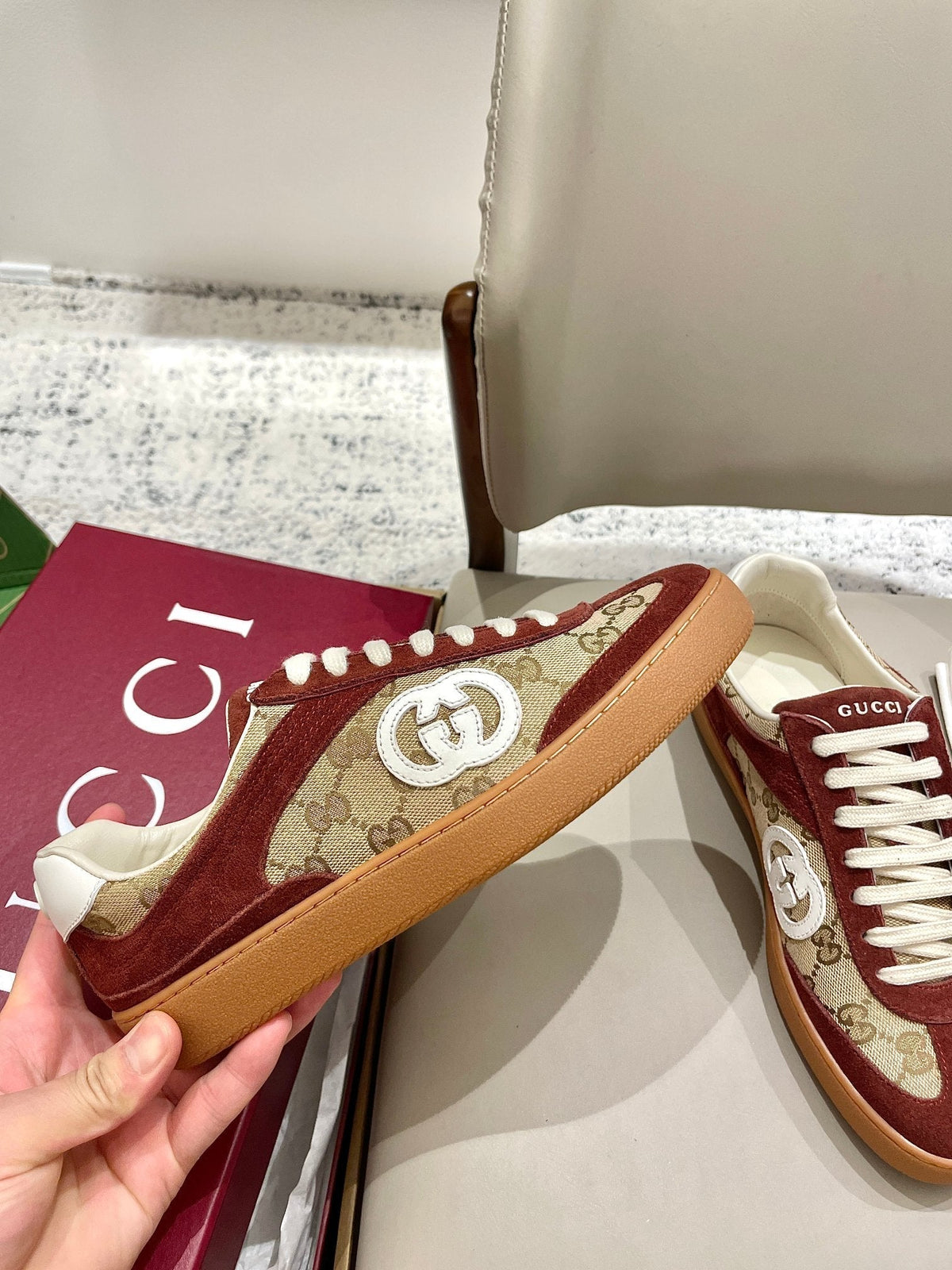 GG 26 Sneaker Dark Red Canvas Suede 632817