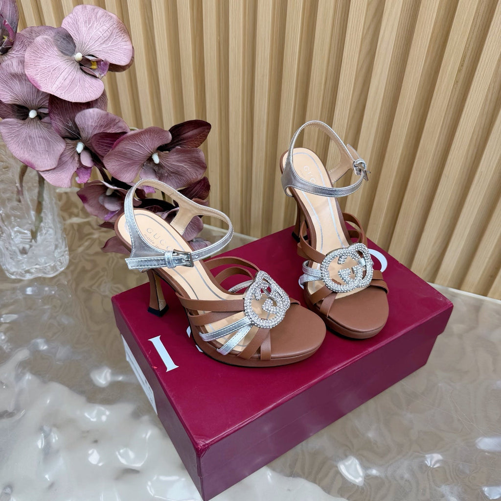 GG 26 High-Heeled Platform Sandals 105 Brown Cowhide 589500