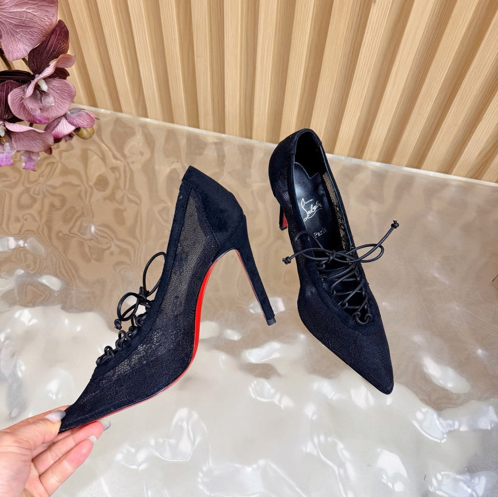 Christian Louboutin 2026 KM Lace 100mm Pumps Floral Lace Suede 698243