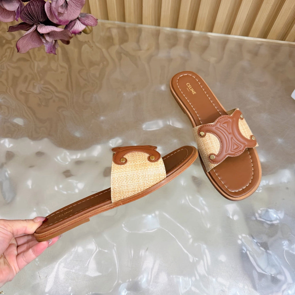 Celine 26  Triomphe Slide Sandals Leather 749443