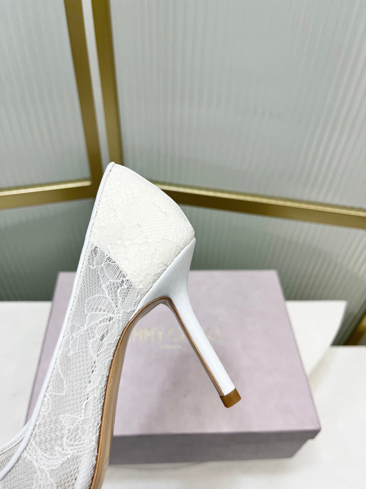 Jimmy 26s Heel Pump 85 White Beige Lace Sheepskin 605947