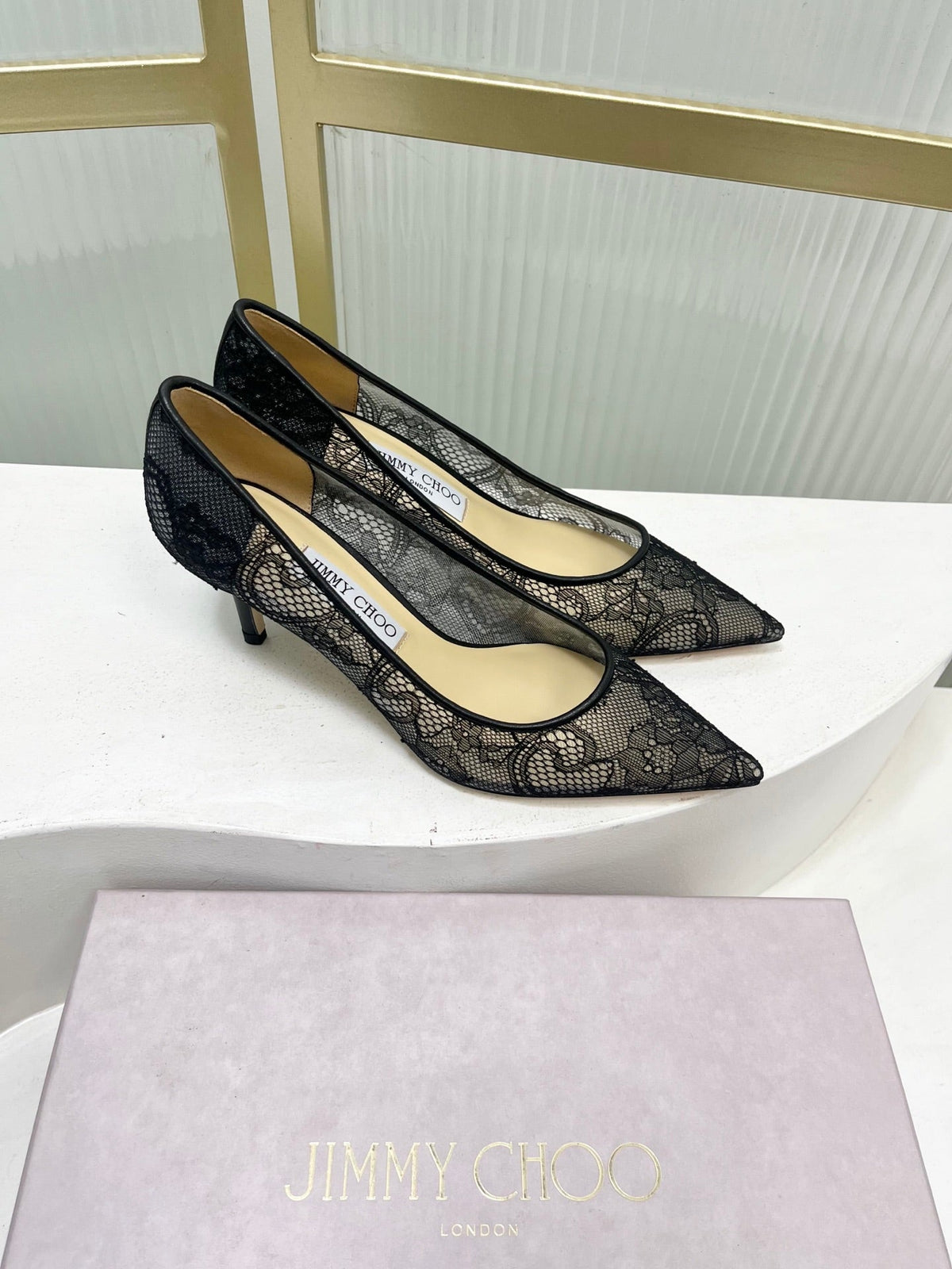 Jimmy 26s Heel Pump 65 Black Beige Lace Sheepskin 605954