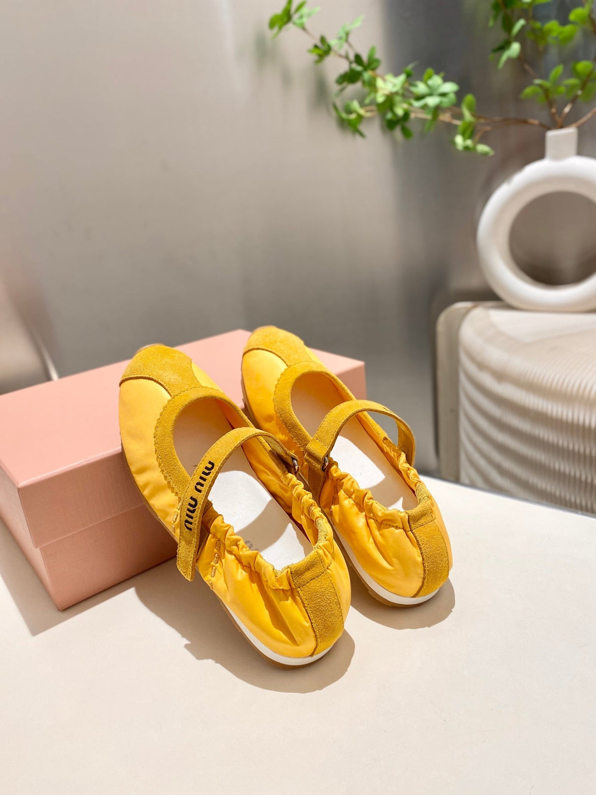 Miu Miu 2026 Ballet Flat Yellow Suede Fabric 618679