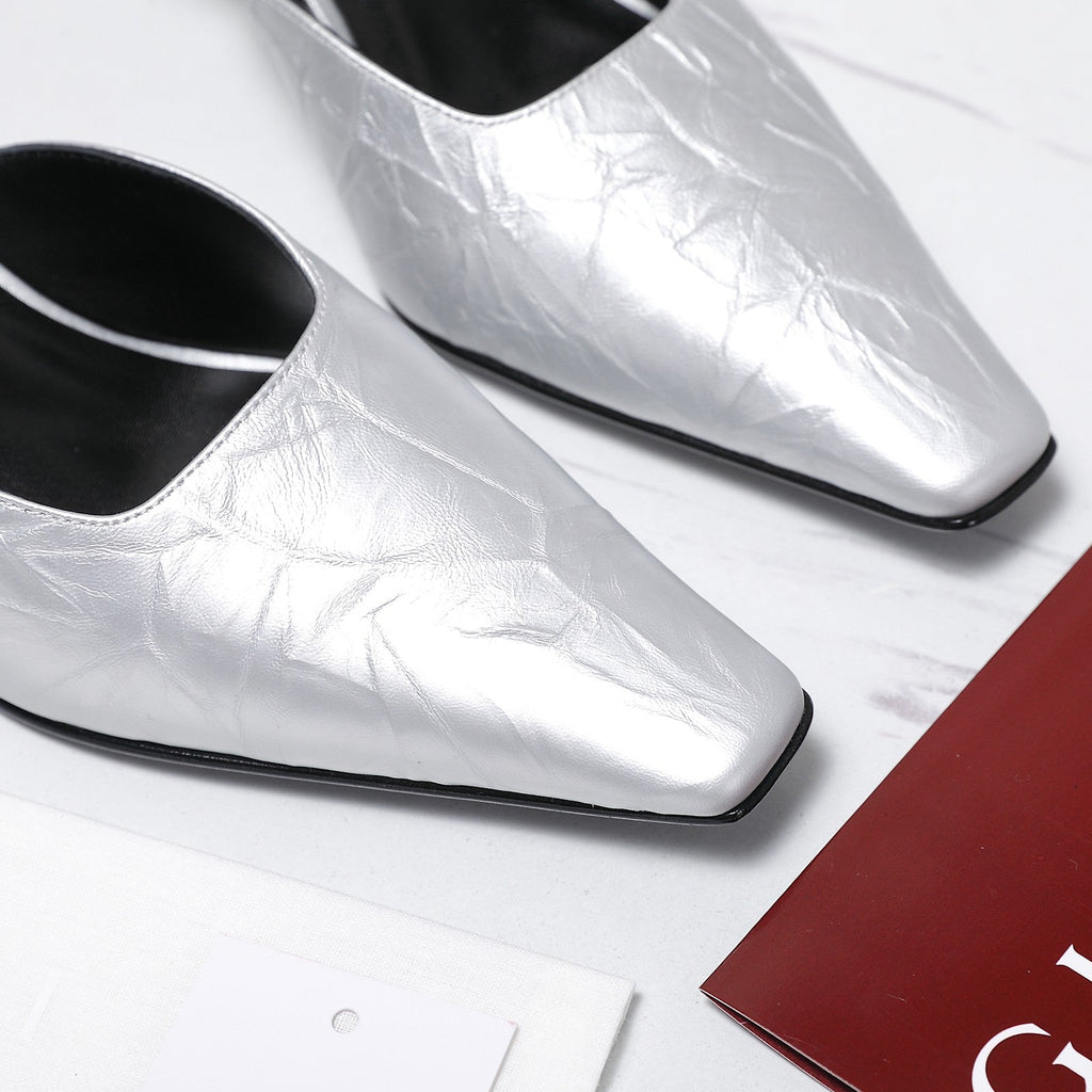 GG 26ss High Heel Mule 60 Metallic Sliver Sheepskin 601082