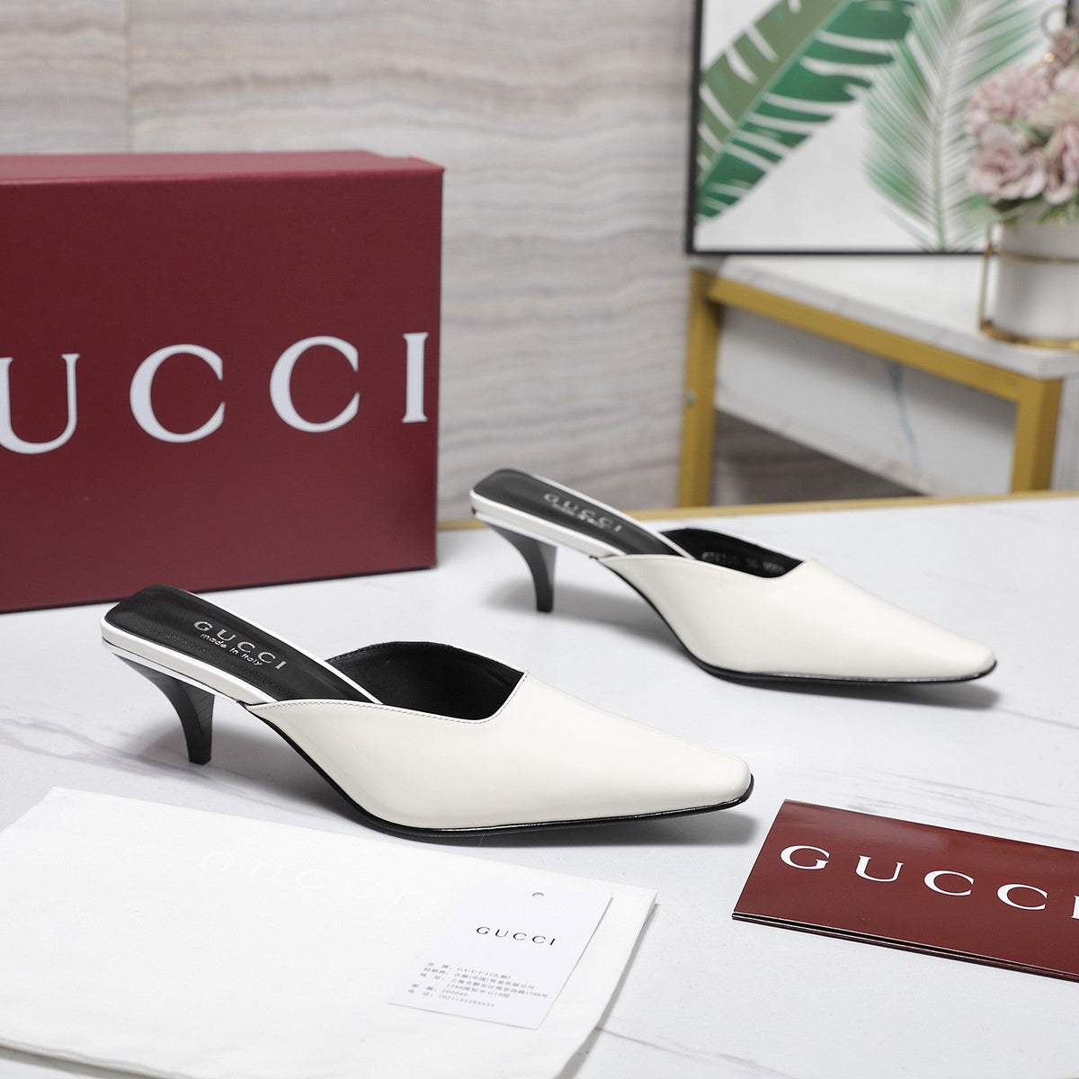 GG 26ss High Heel Mule 60 White Sheepskin 601084