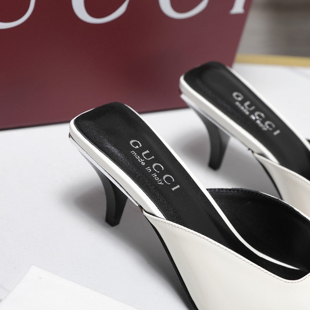 GG 26ss High Heel Mule 60 White Sheepskin 601084
