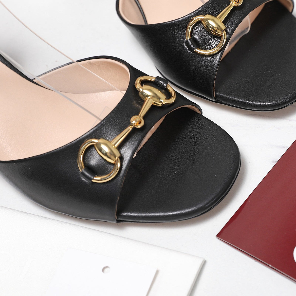 GG 26ss Sandals 55 Black Beige Sheepskin 601098