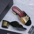 Chanel 2026 High-Heeled Sandals Black Gold Suede Leather 758417