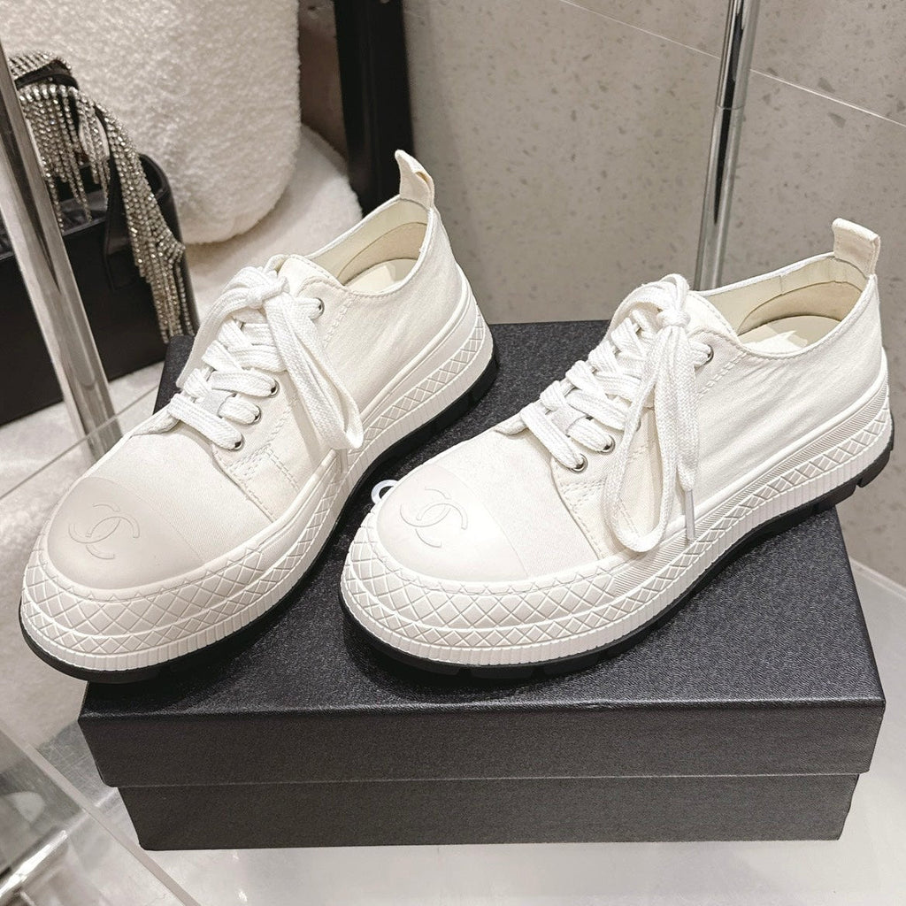 Chanel 2026 Panda Sneakers White Denim Leather 762921