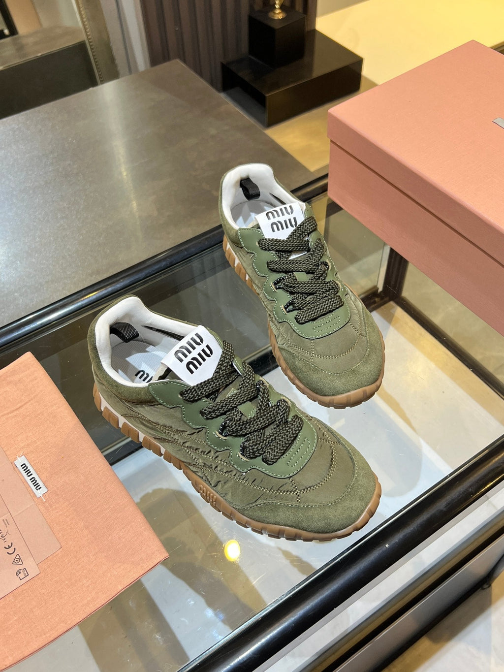 MIU 26ss Sneaker Moss Green Fabric Suede 625653