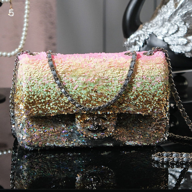 Chanel 2026 Flap Bag 21cm Multicolors Sequin Leather