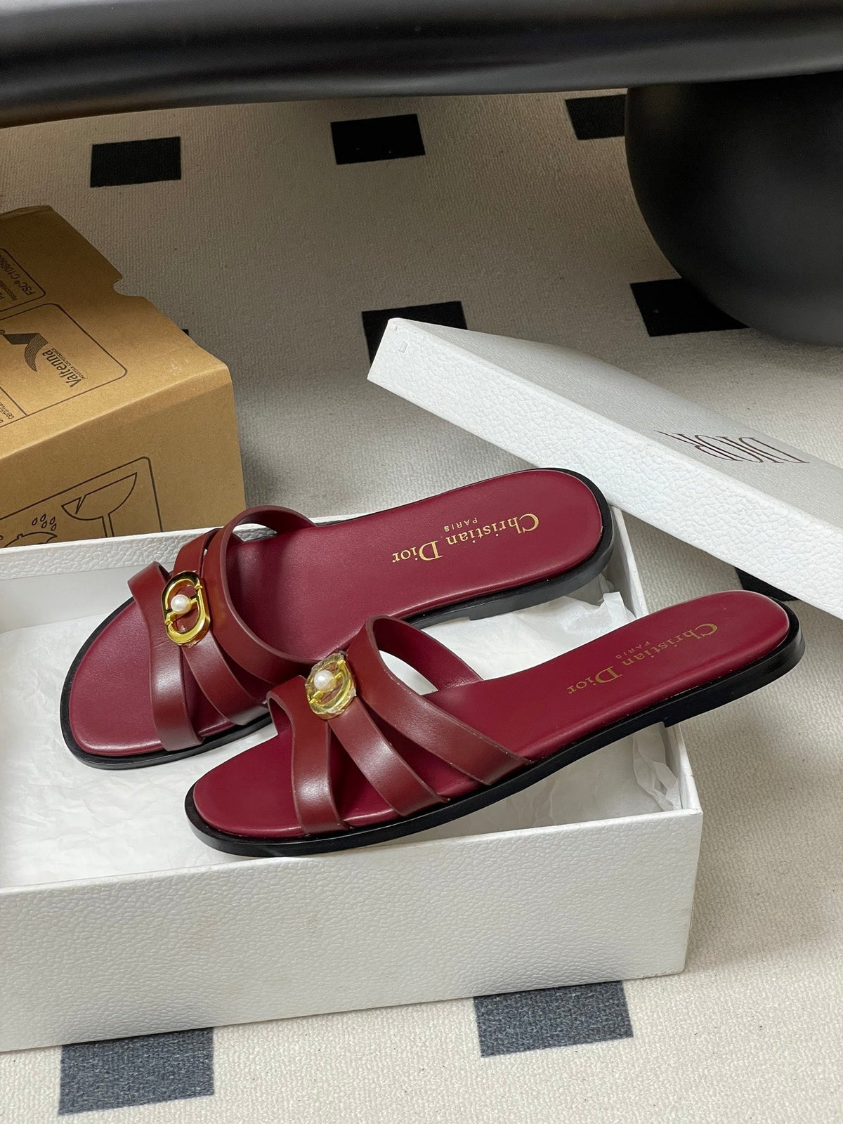 CD 26 Chunky Heel Sandals Burgundy Leather 593529