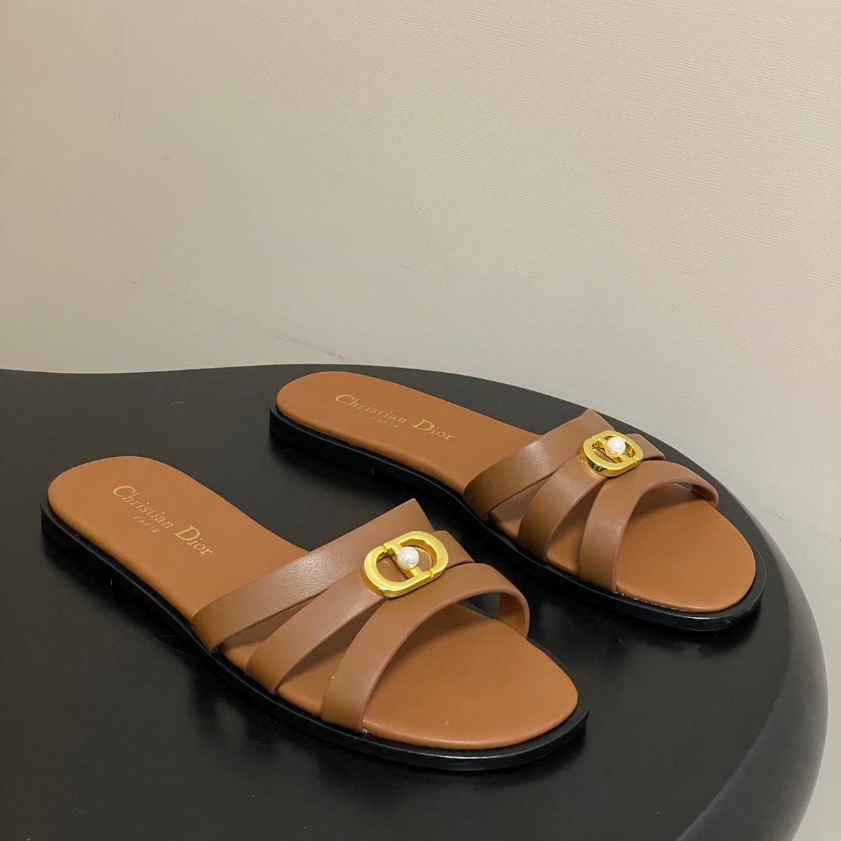 CD 26 Chunky Heel Sandals Tan Leather 593530