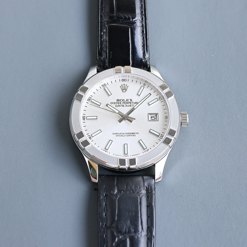 Rolex 25 Datejust 40mm Black White Calfskin Belt