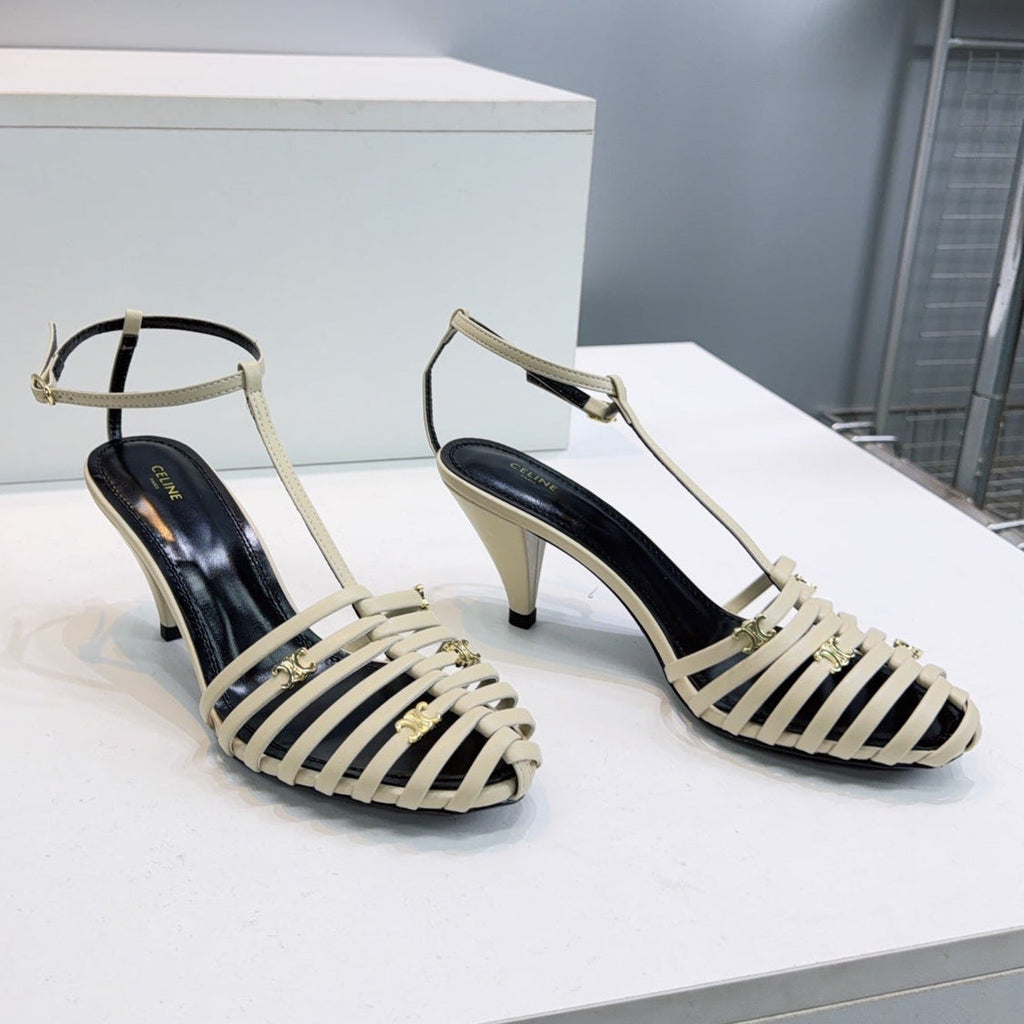 Celine 26 Cage Heeled Sandals 65mm Sheepskin 741768