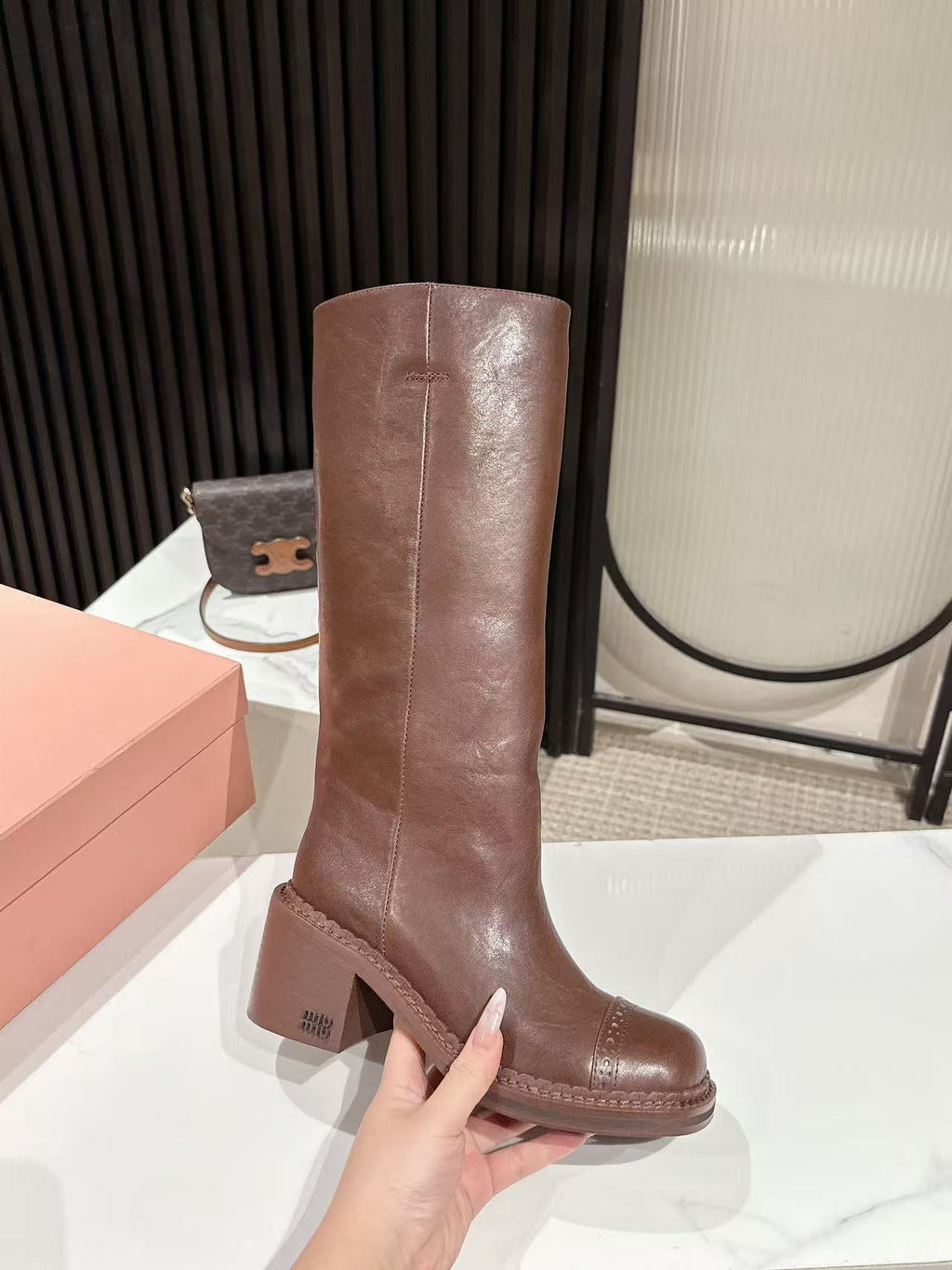 Miu Miu 2026 High Boot 50mm Brown Calfskin 621333
