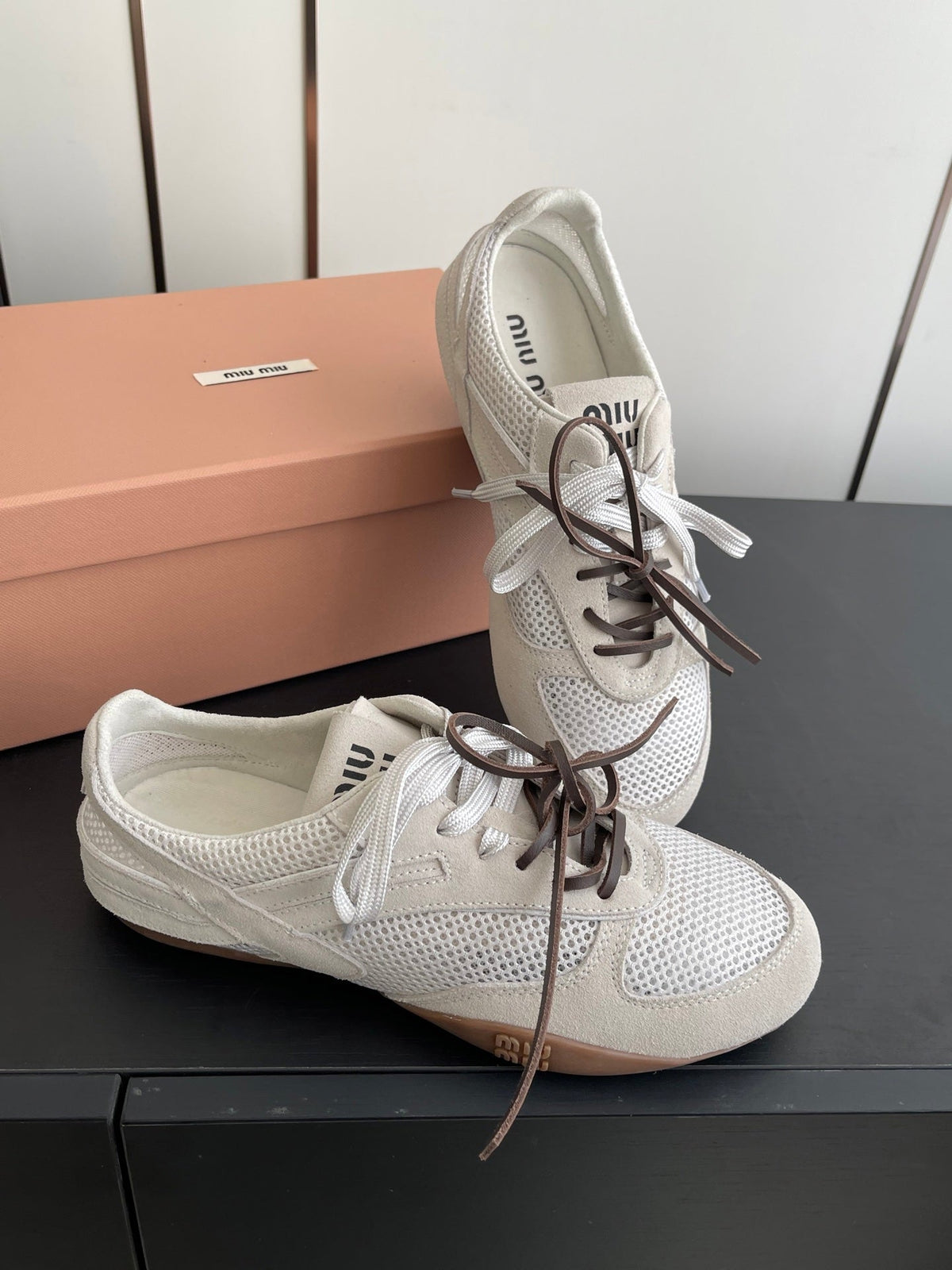 MIU 26 Casual Sneaker Light Beige Fabric Suede 631631