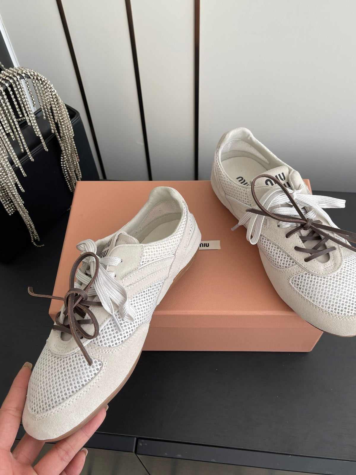 MIU 26 Casual Sneaker Light Beige Fabric Suede 631631