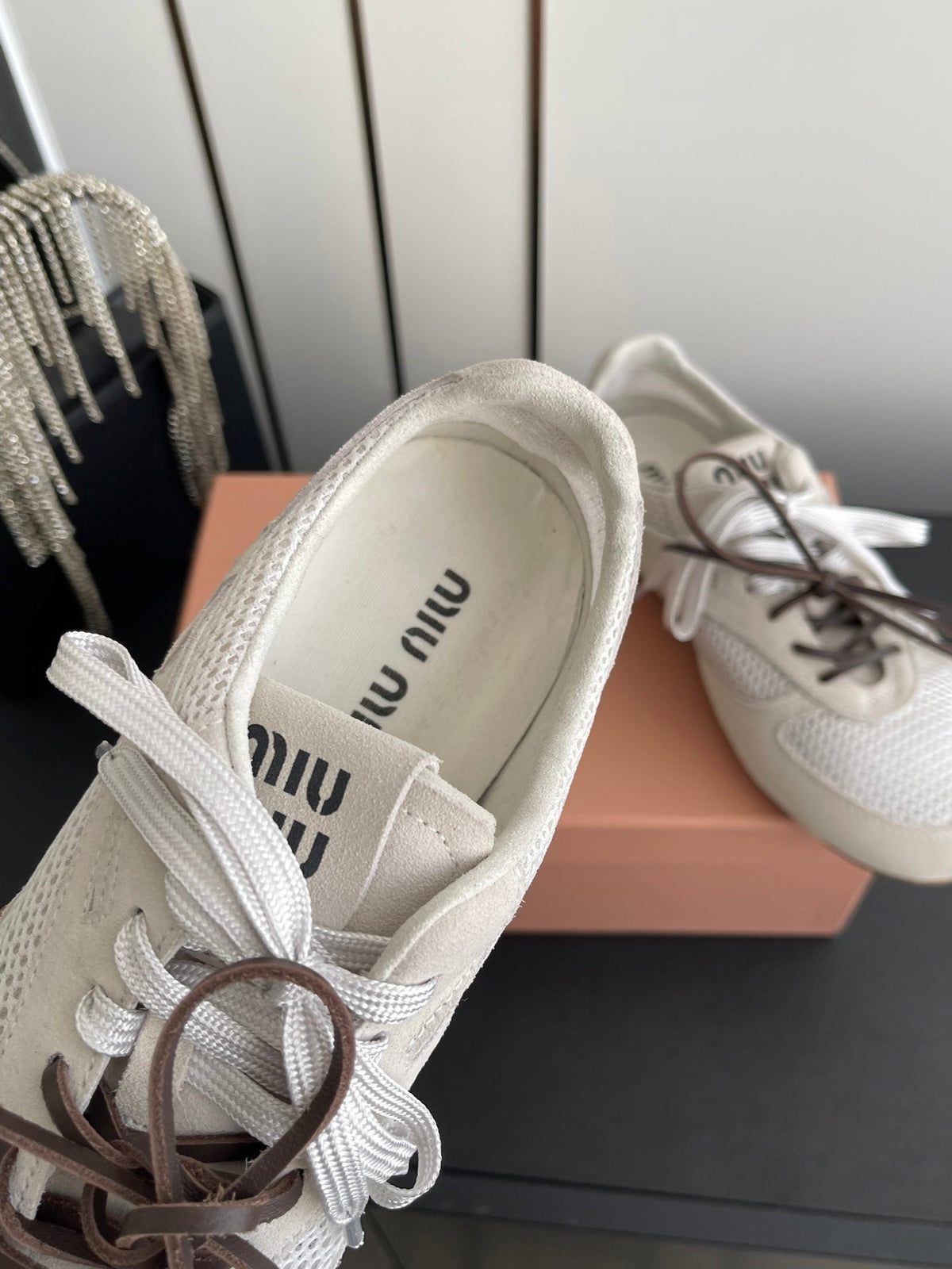 MIU 26 Casual Sneaker Light Beige Fabric Suede 631631