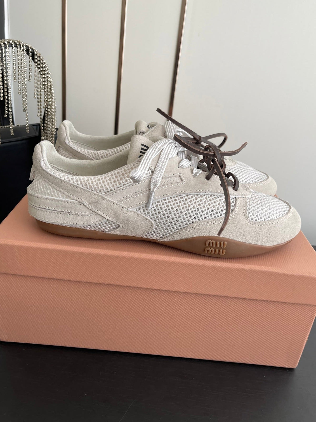 MIU 26 Casual Sneaker Light Beige Fabric Suede 631631