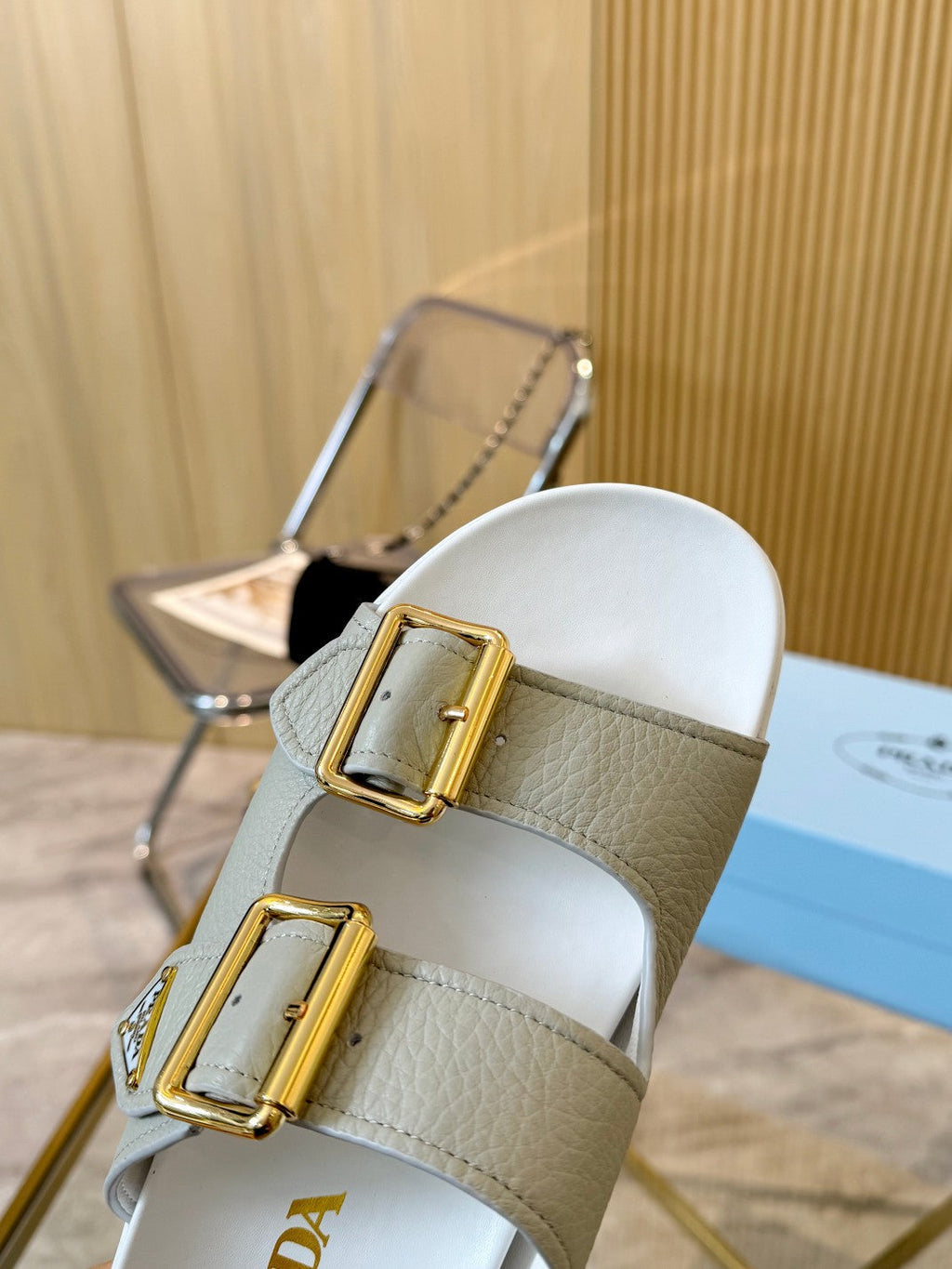 Prada 2026 Vitello Sport Sandals Metal Triangle Logo Cowhide 778915