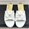 CC 26 Bow Flat Sandal White Gold Satin Sheepskin 609800
