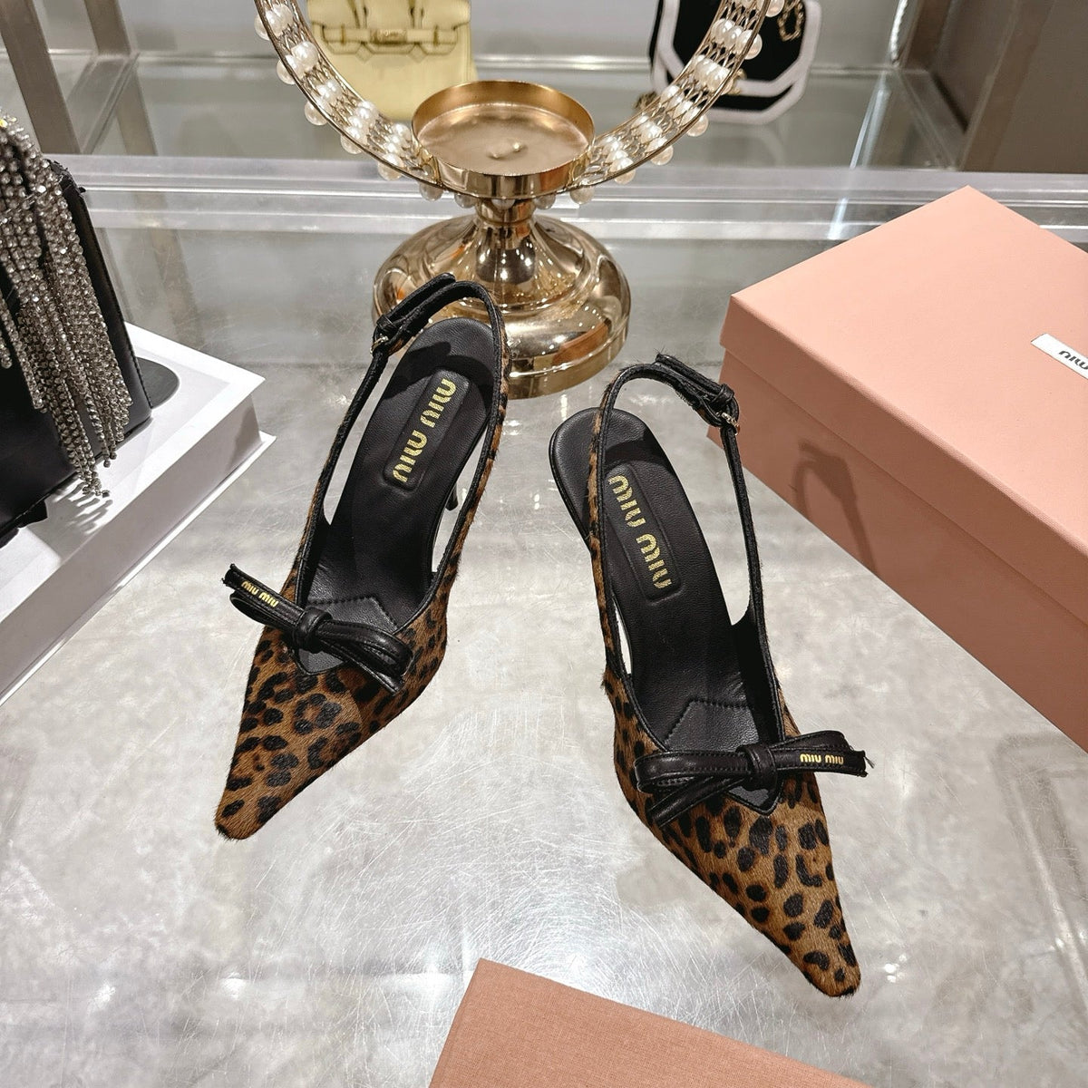 Miu 26 High Heel Slingback 80 Leopard Print Suede Leather 592099